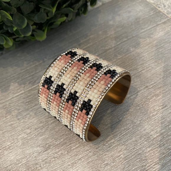 Handmade Canadian Beaded Crystal Cuff Bracelet - Picture 2 of 2